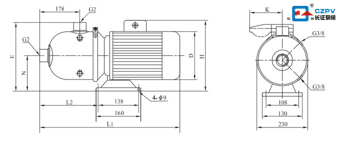 臥式多級離心泵外形尺寸圖 臥式多級離心泵外形尺寸圖